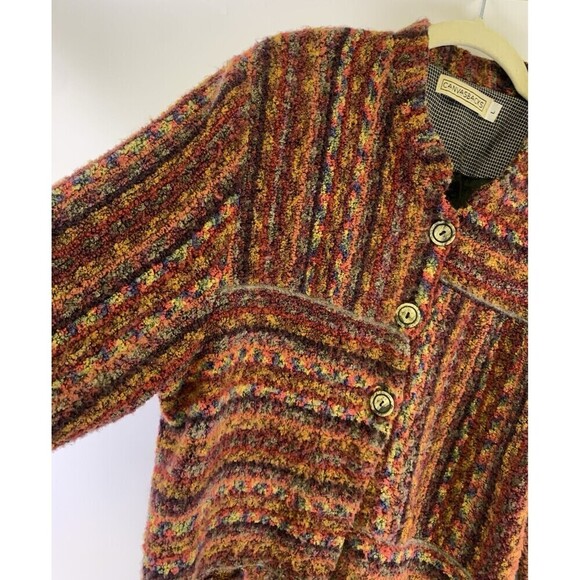 BOGO Canvasbacks Plush Knit Jacket Multi Stripe Pattern Button Shoulder Pads L - Picture 3 of 14